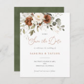 Floral Rust Cream Greenery Wedding Save the Date Kaart (Voorkant / Achterkant)
