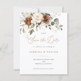 Floral Rust Cream Greenery Wedding Save the Date Kaart