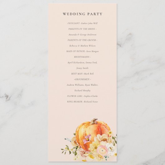 Floral Rust Herfst Pumpkin Wedding Ceremony Progra Menu (Achterkant)