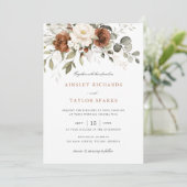 Floral Rust Ivory Cream Greenery Fall Wedding Kaart (Staand voorkant)