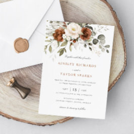 Floral Rust Ivory Cream Greenery Fall Wedding Kaart