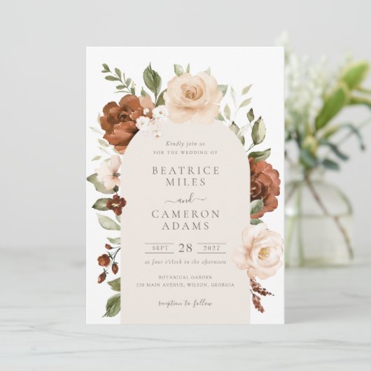 Floral Rust Peach Greenery Boho Arch Wedding Kaart (Staand voorkant)