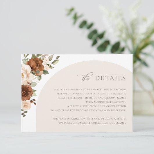 Floral Rust Peach Greenery Herfst Details Inv invu Kaart (Staand voorkant)