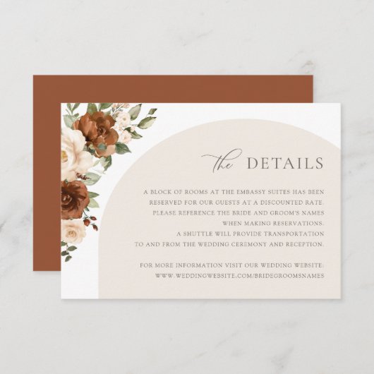 Floral Rust Peach Greenery Herfst Details Inv invu Kaart (Voorkant / Achterkant)