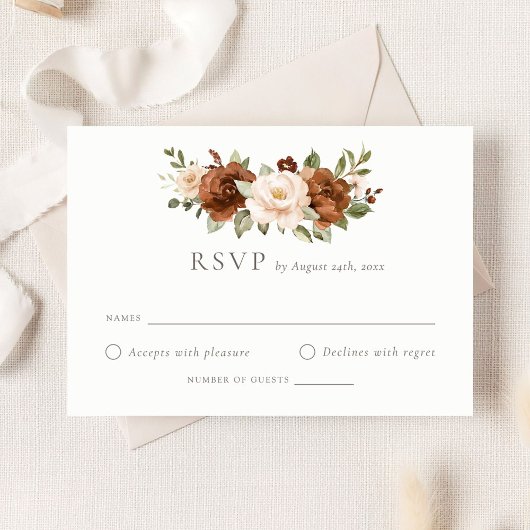 Floral Rust Peach Greenery Wedding Boho RSVP-kaart Kaart