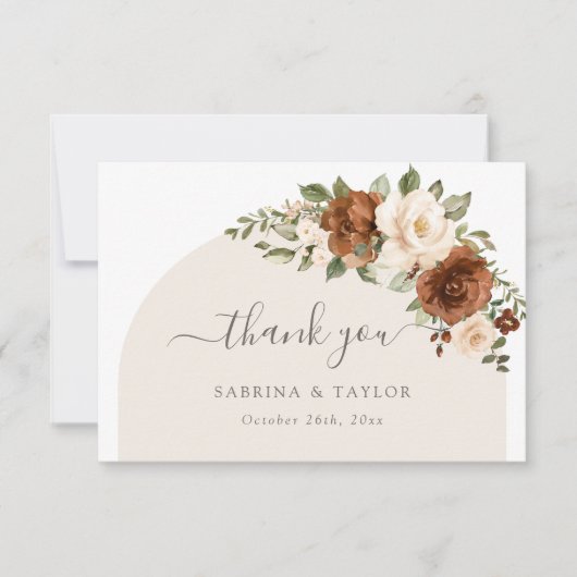 Floral Rust Peach Greenery Wedding Hartelijk dank Bedankkaart (Voorkant)