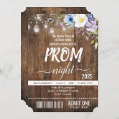 Floral Rustic Afstuderen Prom Night Ticket Kaart (Voorkant / Achterkant)