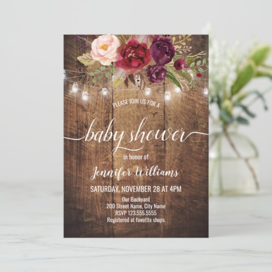 Floral Rustic Baby shower Uitnodiging (Staand voorkant)