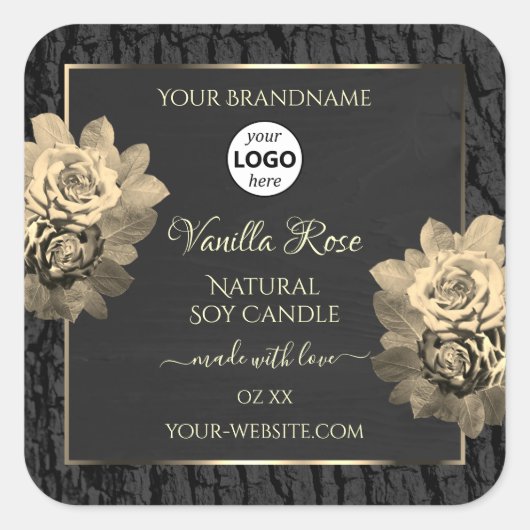 Floral Rustic Black Tree Bark Product Labels Logo (Voorkant)