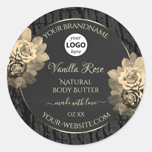 Floral Rustic Black Tree Bark Product Labels Logo (Voorkant)