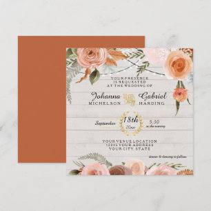 Floral Rustic Blush Burnt Oranje Wood Leaf Foliage Kaart