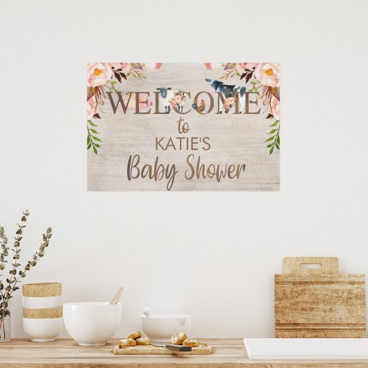 Floral Rustic Boerderij Baby shower WelkomstPoster Poster (Keuken)