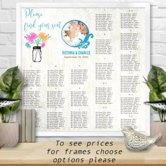 Floral  Rustic Boho Mason Jar Seating Chart Poster