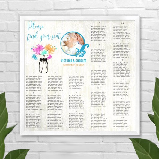Floral  Rustic Boho Mason Jar Seating Chart Poster