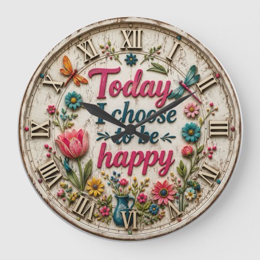 Floral Rustic Botanical Dragonfly Farmhouse Grote Klok (Voorkant)