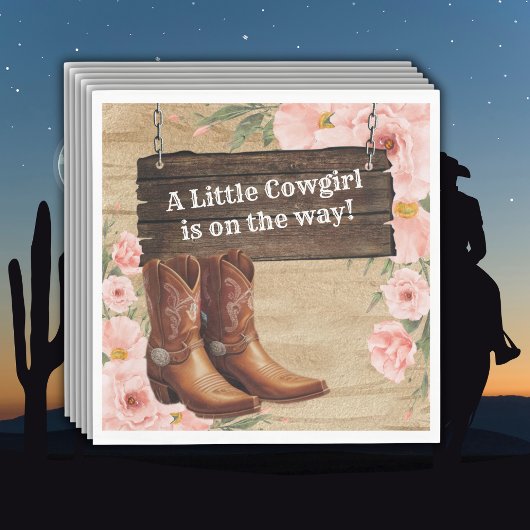 Floral Rustic Cowgirl Boots Baby Shower Servet