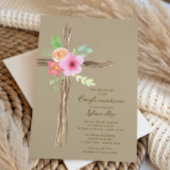 Floral Rustic Cross Confirmation Invitation Kaart