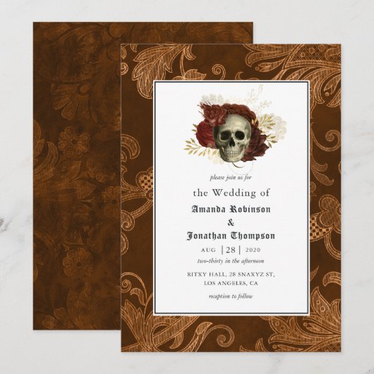 Floral Rustic Damask Gothic Wedding Kaart (Voorkant / Achterkant)