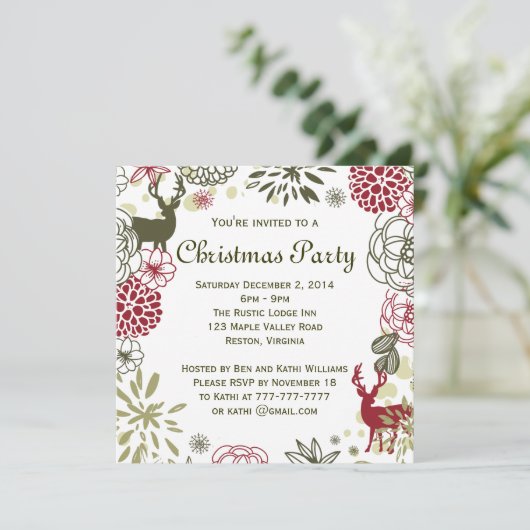 Floral Rustic Deer - Uitnodiging voor Kerstmis (Staand voorkant)