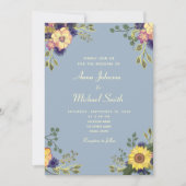 Floral Rustic Dusty Blue Wedding Kaart (Voorkant)