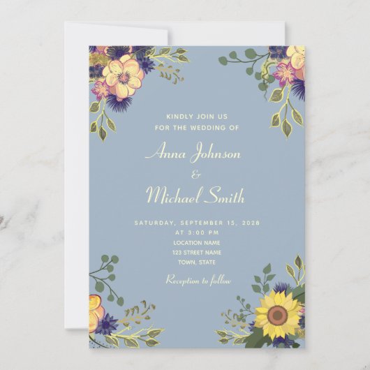 Floral Rustic Dusty Blue Wedding Kaart (Voorkant)
