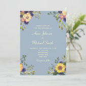 Floral Rustic Dusty Blue Wedding Kaart (Staand voorkant)