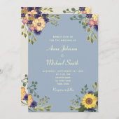 Floral Rustic Dusty Blue Wedding Kaart (Voorkant / Achterkant)
