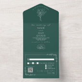  Floral Rustic Emerald Wedding QR Code All All In One Uitnodiging (Binnen)