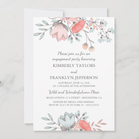 Floral Rustic Engagement Party Kaart (Voorkant)