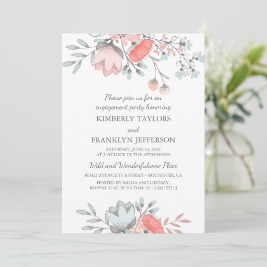 Floral Rustic Engagement Party Kaart (Staand voorkant)