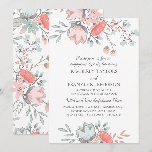 Floral Rustic Engagement Party Kaart (Voorkant / Achterkant)