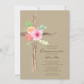 Floral Rustic First Communion Invitation Kaart (Voorkant)