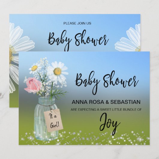 *~* Floral Rustic Gender Mason Jar Baby shower  Kaart (Voorkant / Achterkant)