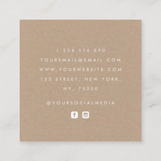 Floral Rustic Kraft botanisch eenvoudig Vierkante Visitekaartje (Achterkant)