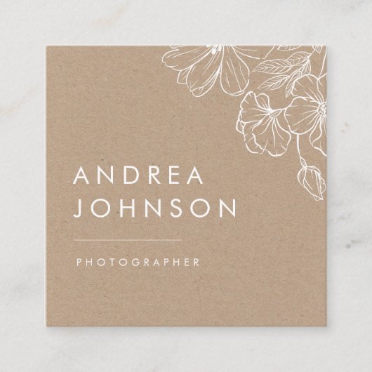 Floral Rustic Kraft botanisch eenvoudig Vierkante Visitekaartje (Voorkant)