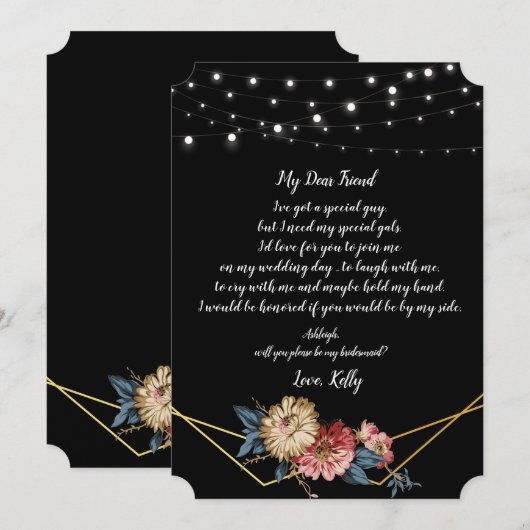 Floral Rustic Magnolia Strin zal mijn bruidsmeisje Kaart (Voorkant / Achterkant)