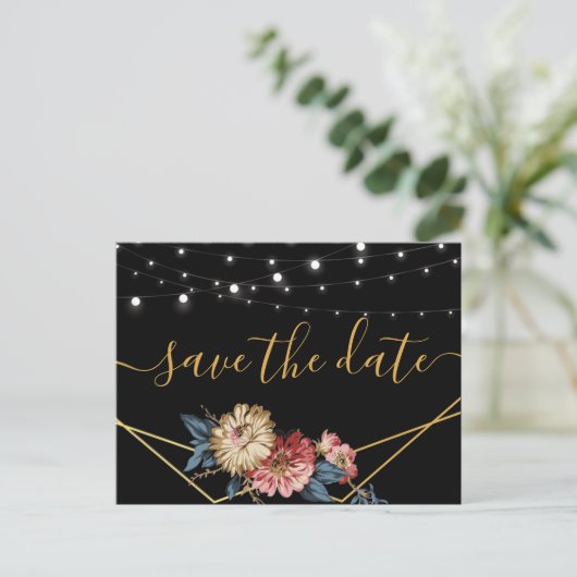 Floral Rustic Magnolia String Lichten sparen de Da Aankondigingskaart (Staand voorkant)