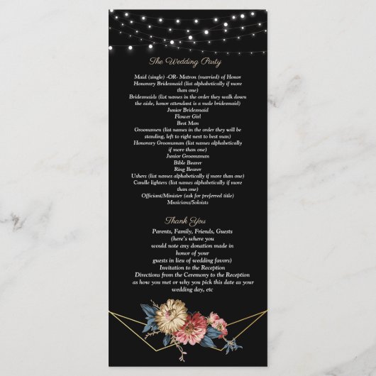 Floral Rustic Magnolia String Lights Programma Programmakaart (Achterkant)