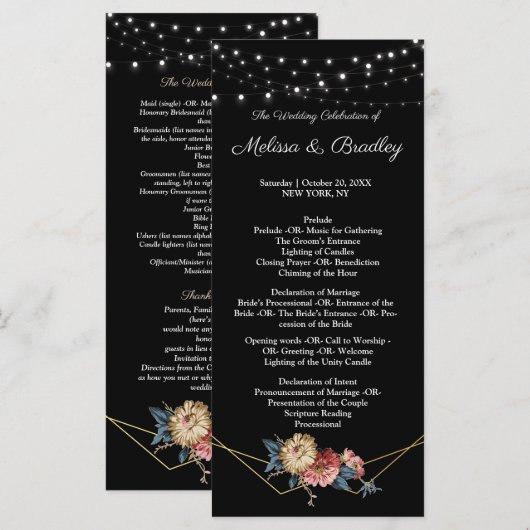 Floral Rustic Magnolia String Lights Programma Programmakaart (Voorkant / Achterkant)