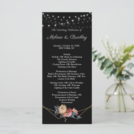 Floral Rustic Magnolia String Lights Programma Programmakaart (Staand voorkant)