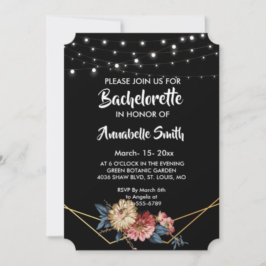 Floral Rustic Magnolia String Lights vrijgezel Kaart (Voorkant)