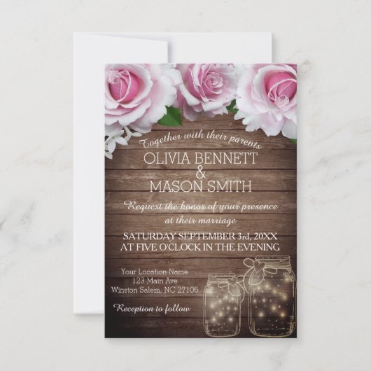 Floral Rustic Mason Jar Lights Wedding Kaart (Voorkant)