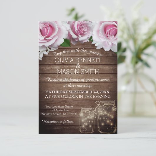 Floral Rustic Mason Jar Lights Wedding Kaart (Staand voorkant)