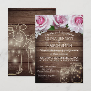 Floral Rustic Mason Jar Lights Wedding Kaart