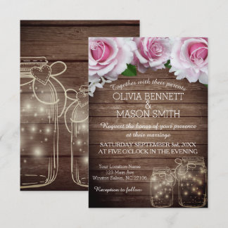 Floral Rustic Mason Jar Lights Wedding Kaart
