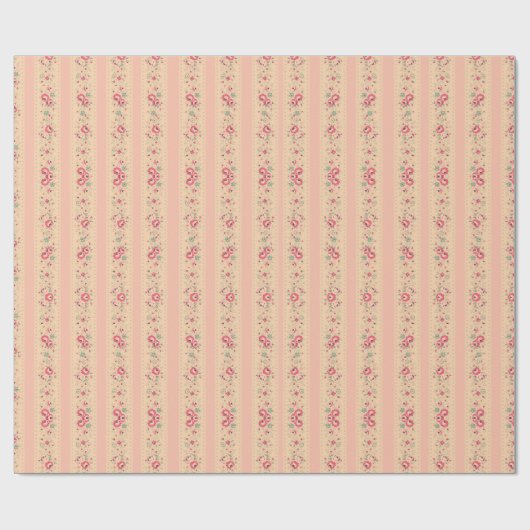 Floral Rustic Pink Shabby Retro Stripe Cadeaupapier (Vlak)