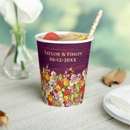 Floral Rustic Primrose Burgundy Wedding Papieren Bekers