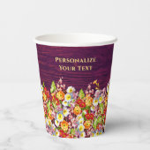  Floral Rustic Primrose Burgundy Wedding Papieren Bekers (Achterkant)