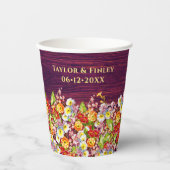  Floral Rustic Primrose Burgundy Wedding Papieren Bekers (Voorkant)