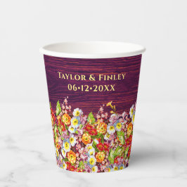  Floral Rustic Primrose Burgundy Wedding Papieren Bekers